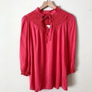 Women's Anthropologie Odille Red Peasant Shirt with Ruffles and Drawstring